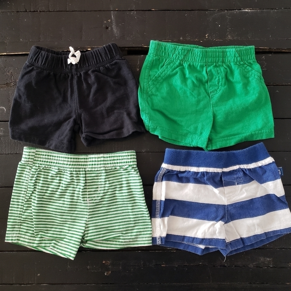 Bundle of 4 Shorts Miniville Carter's Baby Boy 6 Months Black Blue Green Stripes